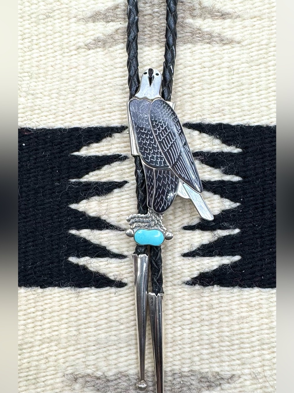 Paul Peyketewa Jr Zuni Native American Sterling Silver Multi Stone Eagle Bolo